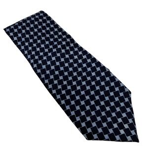GUESS USA American Classics Mens Navy Blue Light Blue Geometric Silk Tie